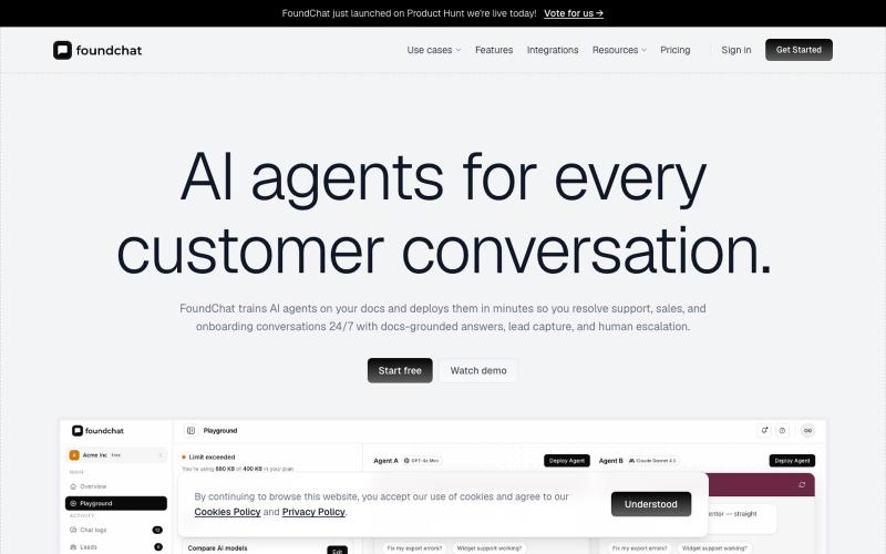 FoundChat: AI Agents for Customer Experience & Support — screenshot