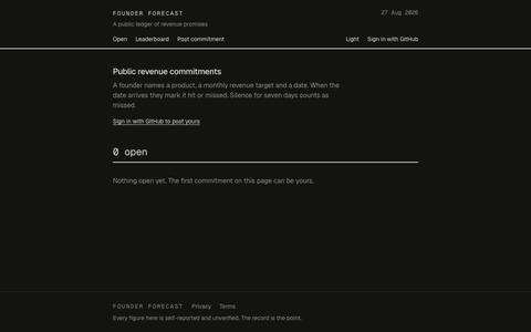 Founder Forecast — public revenue commitments — screenshot