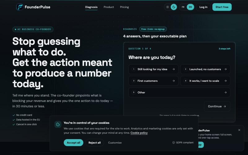 FounderPulse — one high-impact action a day — screenshot