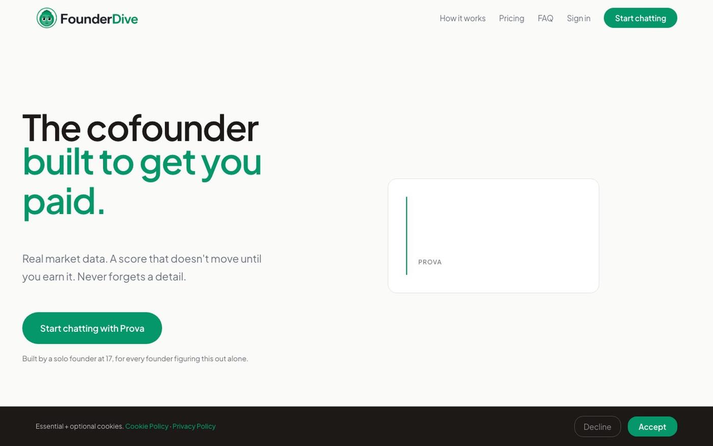 FounderDive | AI Cofounder for Solo Founders — screenshot
