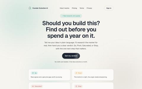 Founder Evolution AI: AI startup idea validator — screenshot
