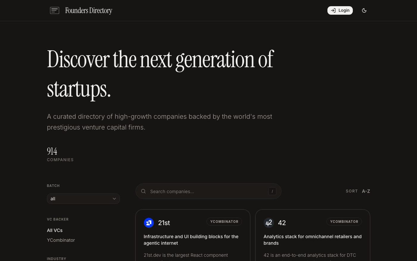 Founders Directory — screenshot
