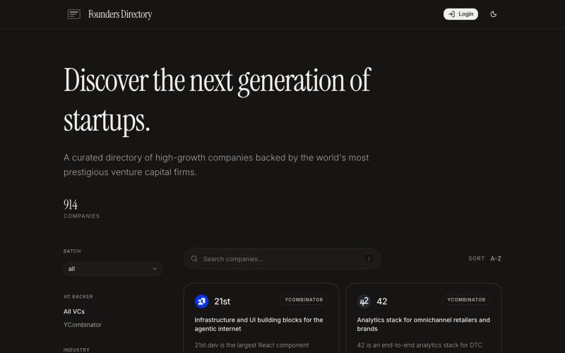 Founders Directory — screenshot