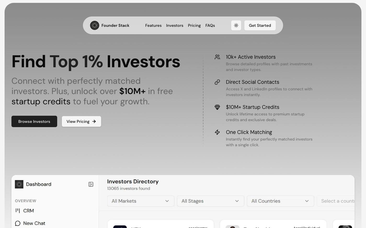 Founder Stack | Find Top 1% Investors & $10M+ in Startup Credits — screenshot