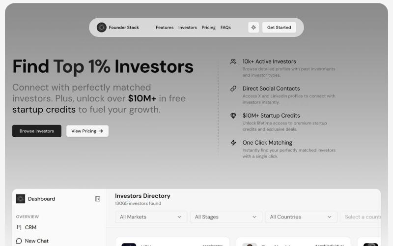 Founder Stack | Find Top 1% Investors & $10M+ in Startup Credits — screenshot
