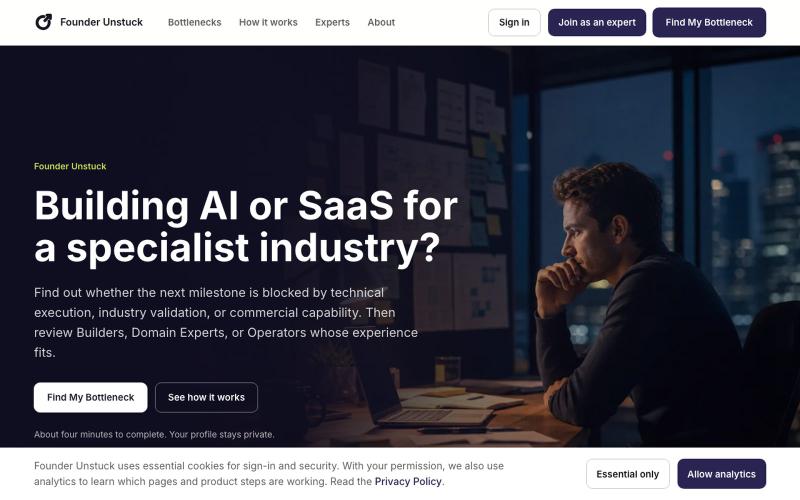 Bottleneck Assessment for B2B AI and Vertical SaaS Founders — screenshot