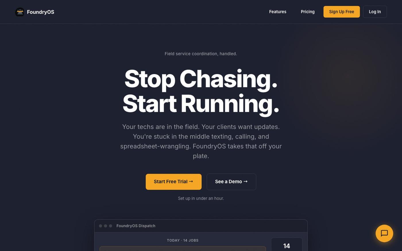 FoundryOS — AI Coordination for Field Service Shops — screenshot