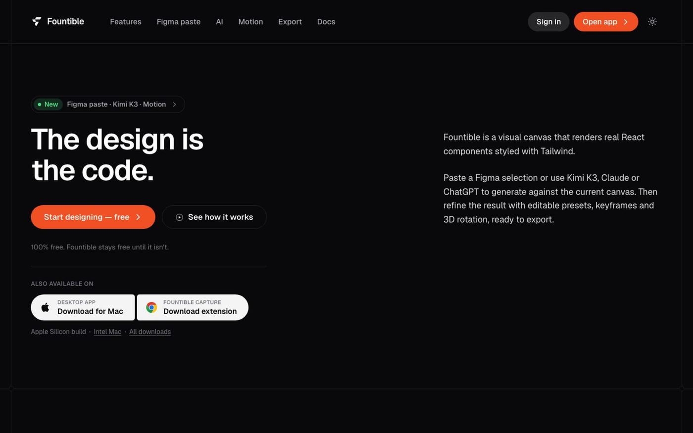 Fountible — Figma Alternative Where Design Is Code — screenshot