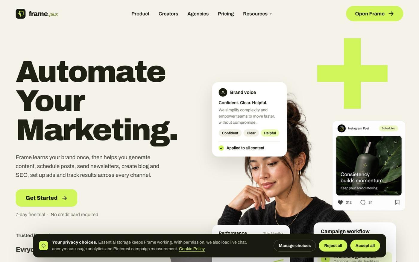 Frame — AI Marketing Operating System — screenshot