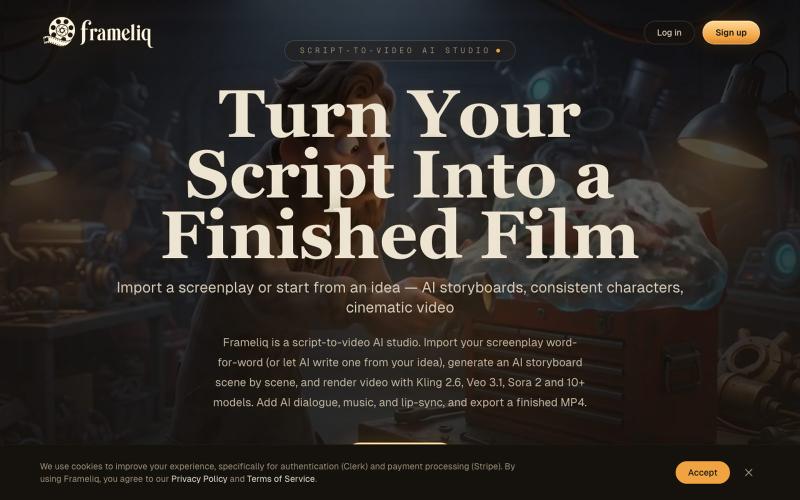 Frameliq — Script to Video AI & AI Storyboard Generator — screenshot