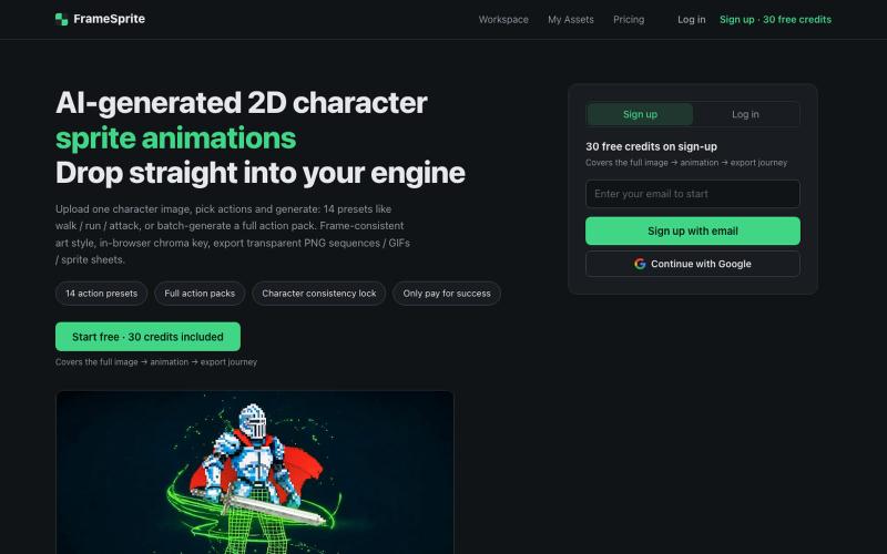 FrameSprite - AI 2D Game Character Sprite Animation Generator — screenshot