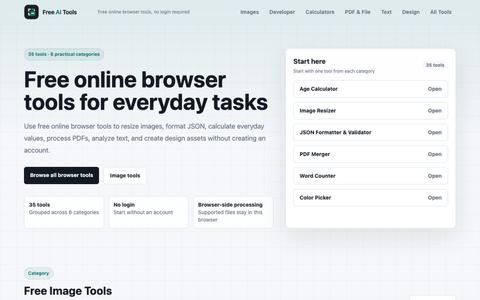 Free Online Browser Tools - No Login | Free AI Tools — screenshot