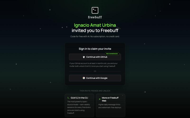 Ignacio Amat Urbina invited you to try Freebuff! | Freebuff — screenshot