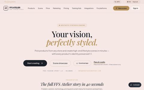 FFS Atelier — AI lifestyle scény pro fashion a POD produkty — screenshot