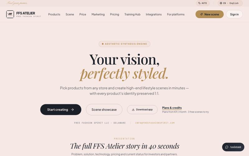 FFS Atelier — AI lifestyle scény pro fashion a POD produkty — screenshot