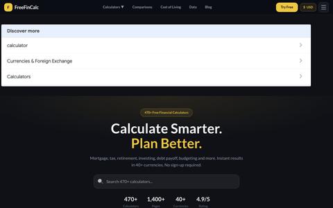 Free Financial Calculators 2026 - Mortgage, Tax, Retirement, Debt — screenshot