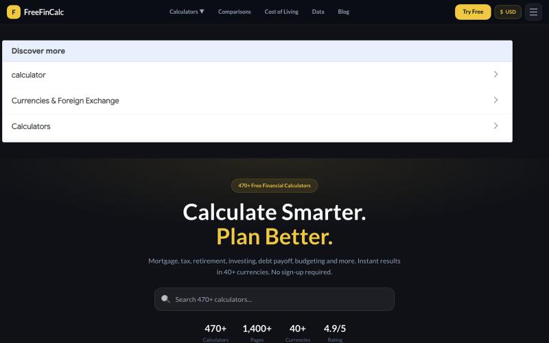 Free Financial Calculators 2026 - Mortgage, Tax, Retirement, Debt — screenshot