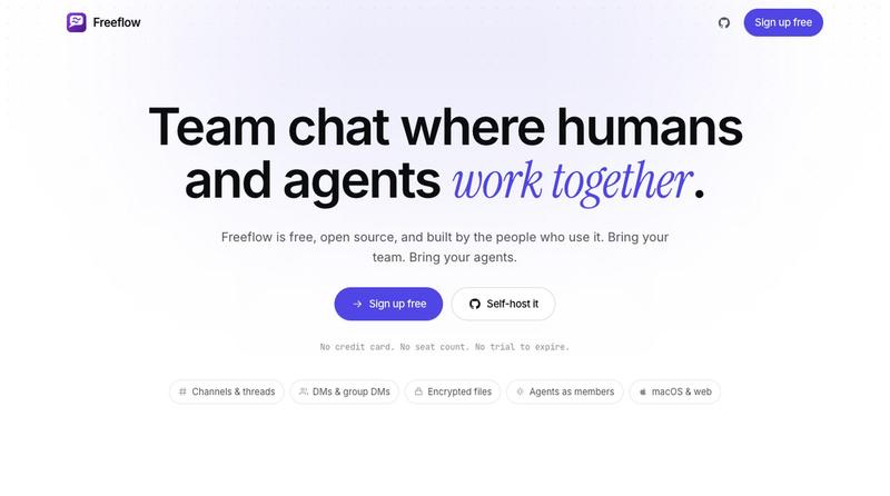 Freeflow: team chat where humans and agents work together — screenshot