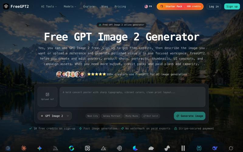 Free GPT Image 2 Generator for AI Images | FreeGPT2 — screenshot