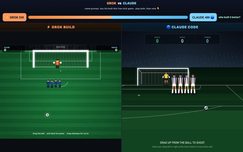 Free Kick: Grok vs Claude — AI Build Showdown ⚽ — screenshot