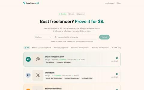 freelancebid — bid for the #1 freelancer spot — screenshot