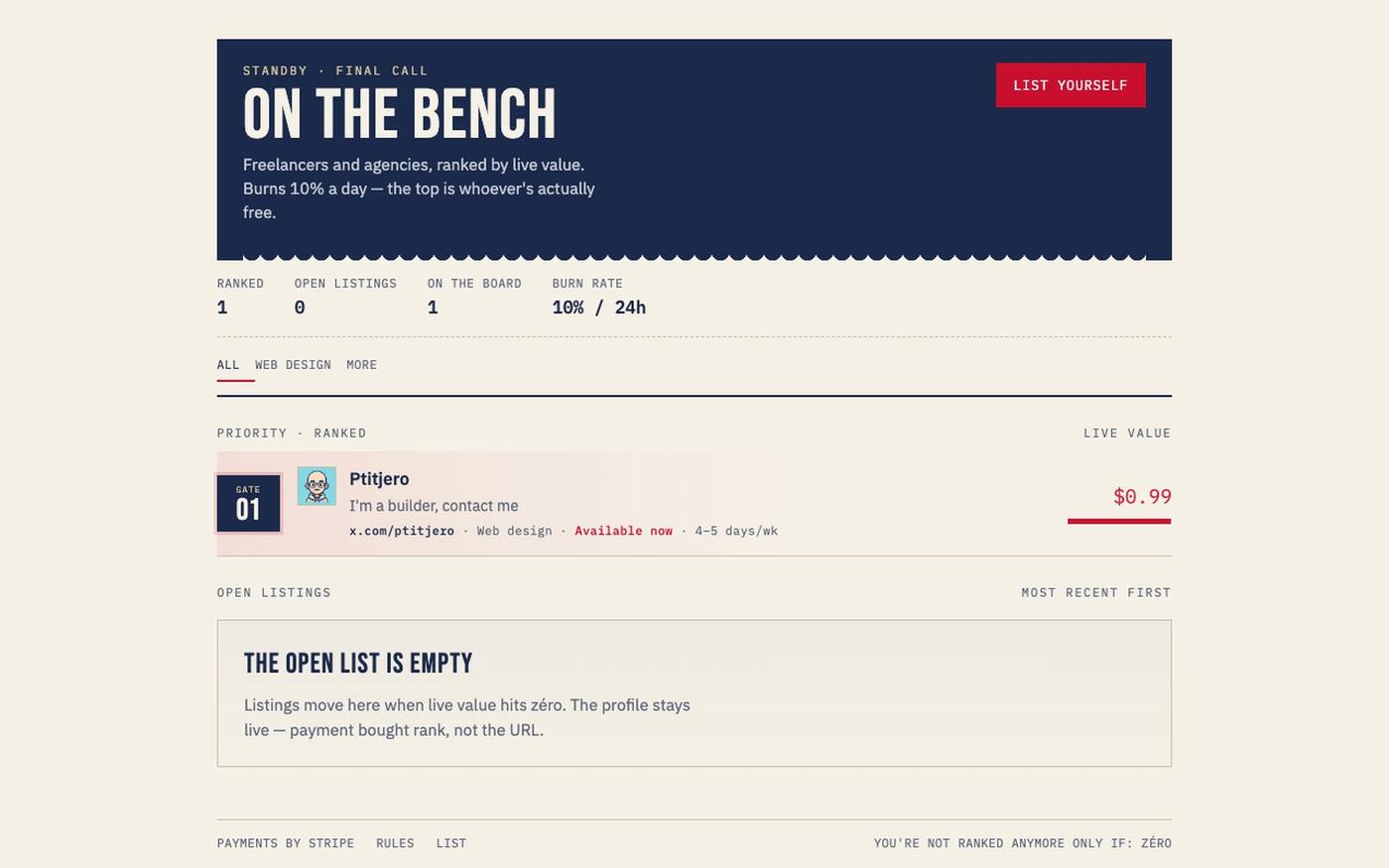 freelanceonthebench.lol — freelancers & agencies — screenshot
