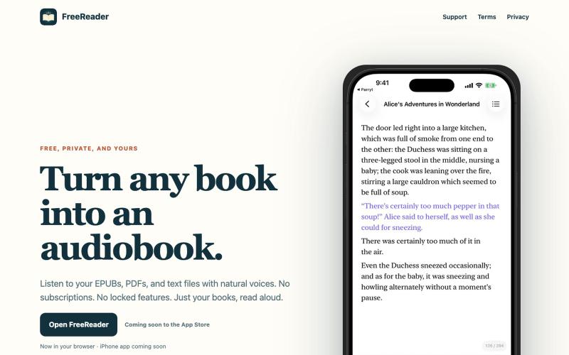 FreeReader — Your books, out loud — screenshot