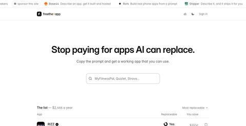 Stop paying for apps AI can recreate — 25 prompts, 25 working demos | freethe.ap — screenshot