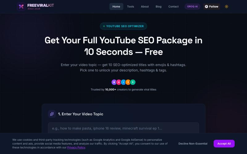 Free AI YouTube SEO & Title Generator — screenshot
