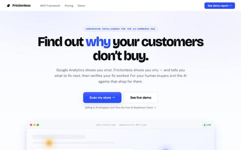 Frictionless — Behavioural Intelligence for E-Commerce — screenshot
