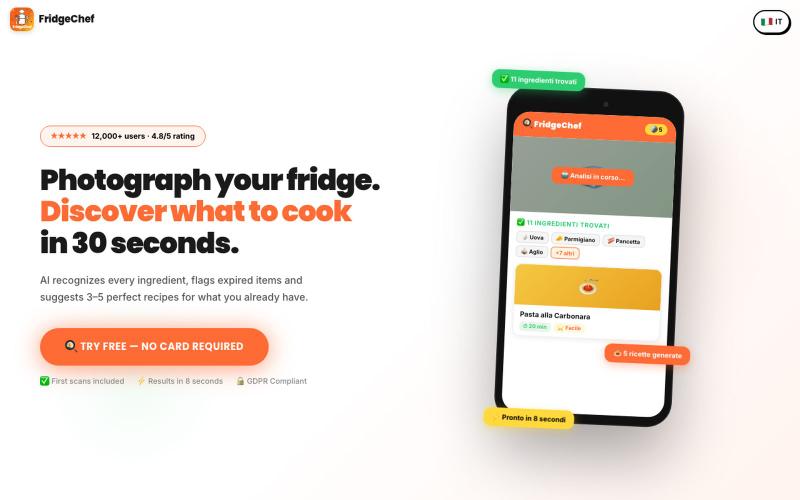 FridgeChef — Foto del frigo → Ricette — screenshot