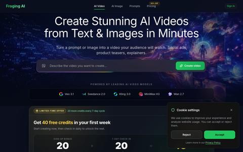 Froging AI: Free AI Video Generator From Text & Image — screenshot