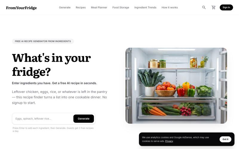 Free AI Recipe Generator from Ingredients | From Your Fridge — screenshot