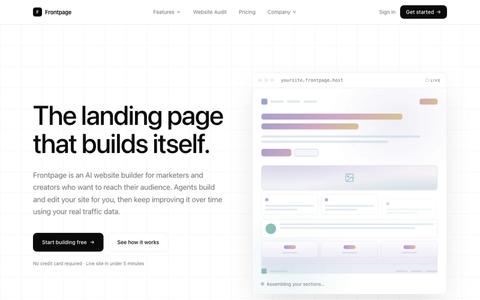 Frontpage — Landing pages, built by conversation — screenshot
