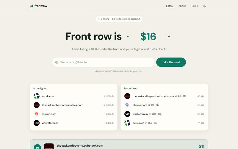 Frontrow — sit in front — screenshot