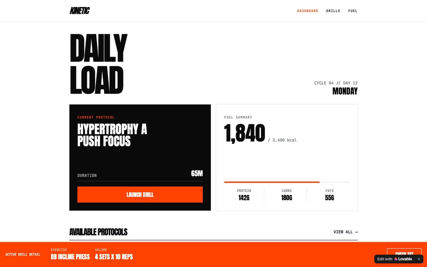 KINETIC — Daily Load Training & Fuel — screenshot