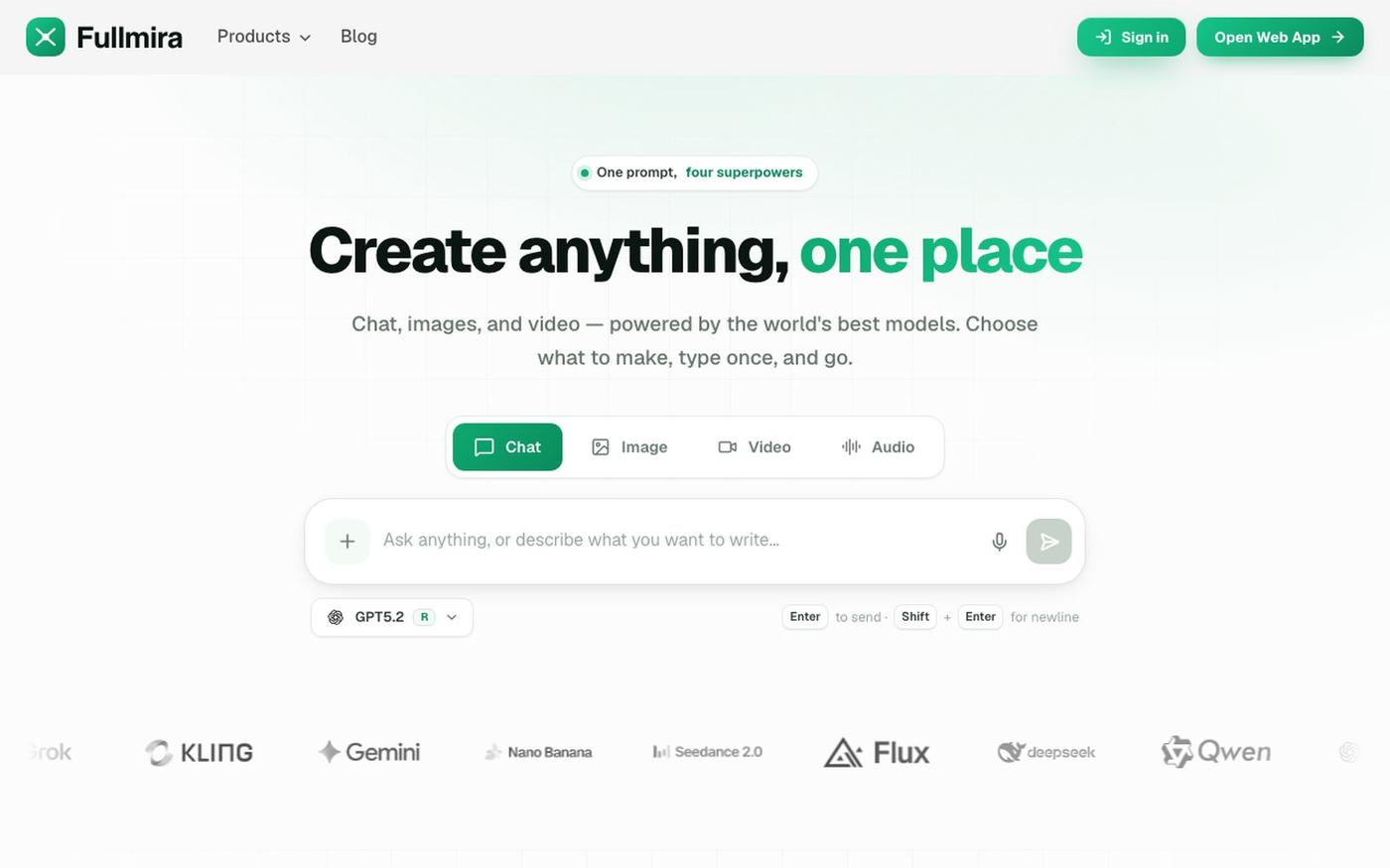 Fullmira — AI Image, Chat, Video & Audio in One Place — screenshot