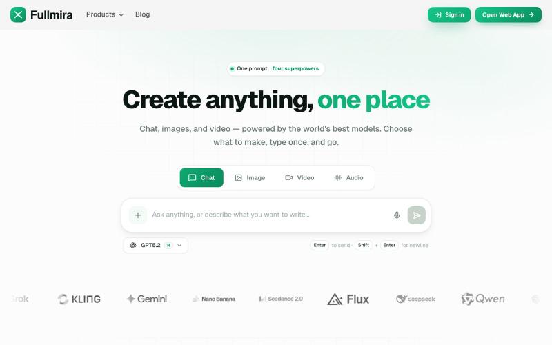 Fullmira — AI Image, Chat, Video & Audio in One Place — screenshot
