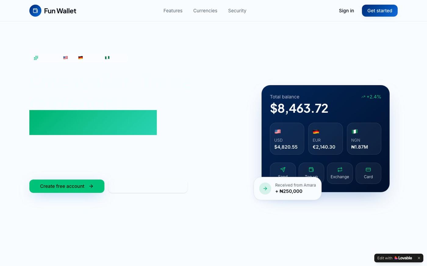Fun Wallet — Send, spend & save in USD, EUR and NGN — screenshot