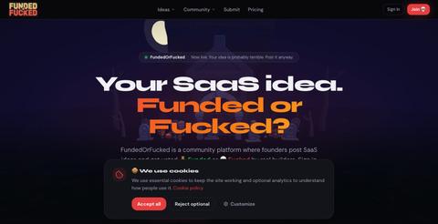FundedOrFucked — Vote SaaS Ideas Funded or Fucked | Startup Idea Validator — screenshot