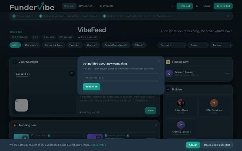 FunderVibe — Project feed — screenshot
