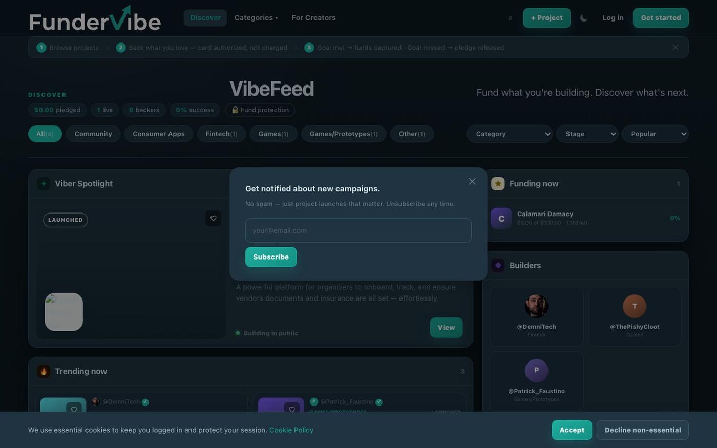 FunderVibe — Project feed — screenshot