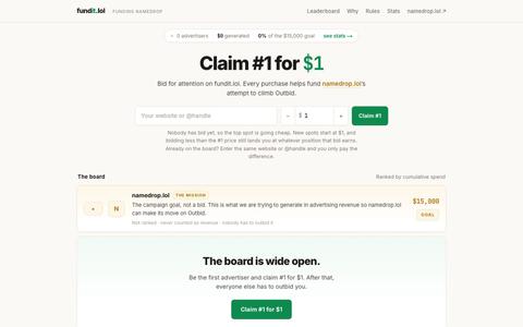 fundit.lol — Bid for attention. Fund the bid. — screenshot