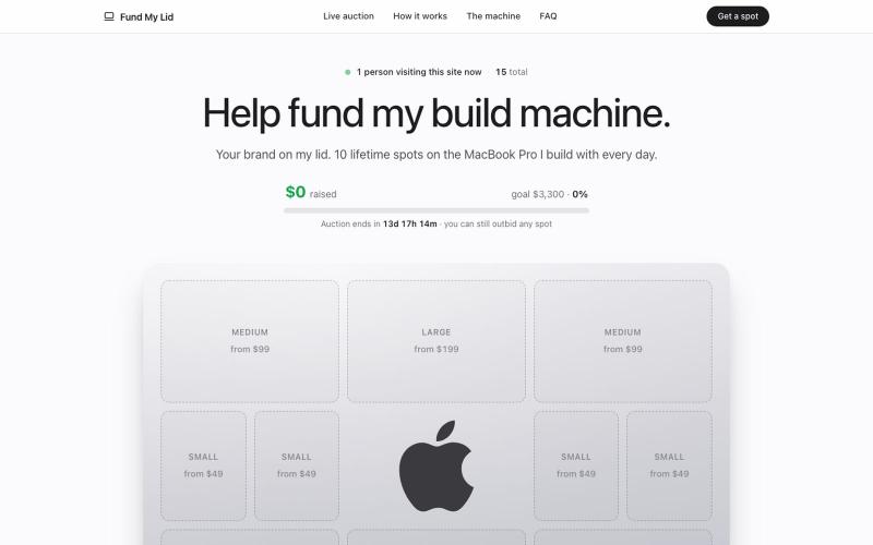 Fund My Lid — Lifetime of building, on this lid — screenshot