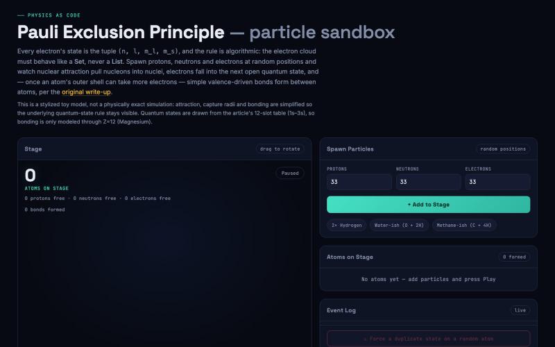 Pauli Exclusion Principle — Physics as Code — screenshot