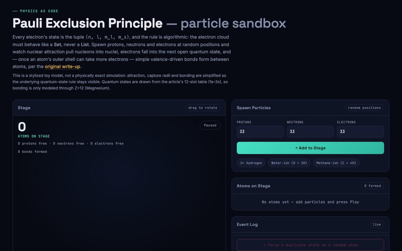 Pauli Exclusion Principle — Physics as Code — screenshot