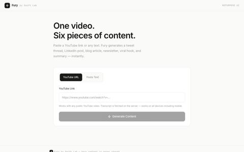 Fury — Content Repurpose AI by Swift Lab — screenshot