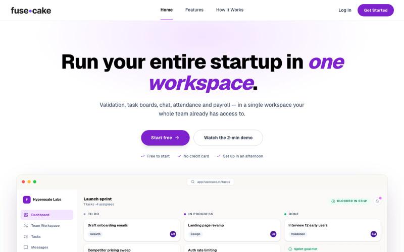 FuseCake — The All-in-One Startup Workspace for Teams — screenshot