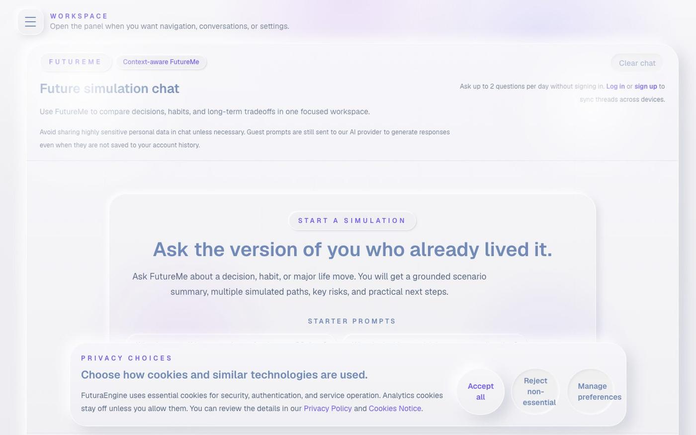 FuturaEngine: Future Self AI and Life Simulation Chat — screenshot