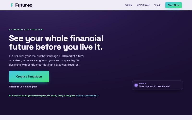 Futurez — Financial Life Simulator for Retirement & Big Decisions — screenshot